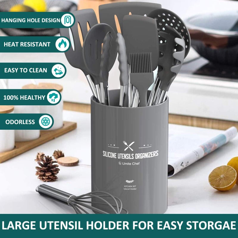 Umite Chef Stainless Steel Kitchen Cooking Utensil Set, Umite Chef 15 pcs Cooking Utensils - Nonstick Kitchen Utensils Cookware Set Spatula Set -Kitchen Gadgets Utensils Set, Kitchen Tools Gift (Gray) - Image 2